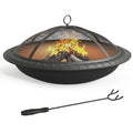 24'' Outdoor Round Fire Pit Bowl with Spark Screen and Poker A948524