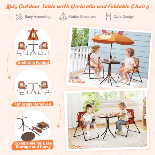Kids Picnic Table and Chair Set with 2 Folding Chairs & Removable Umbrella I354359