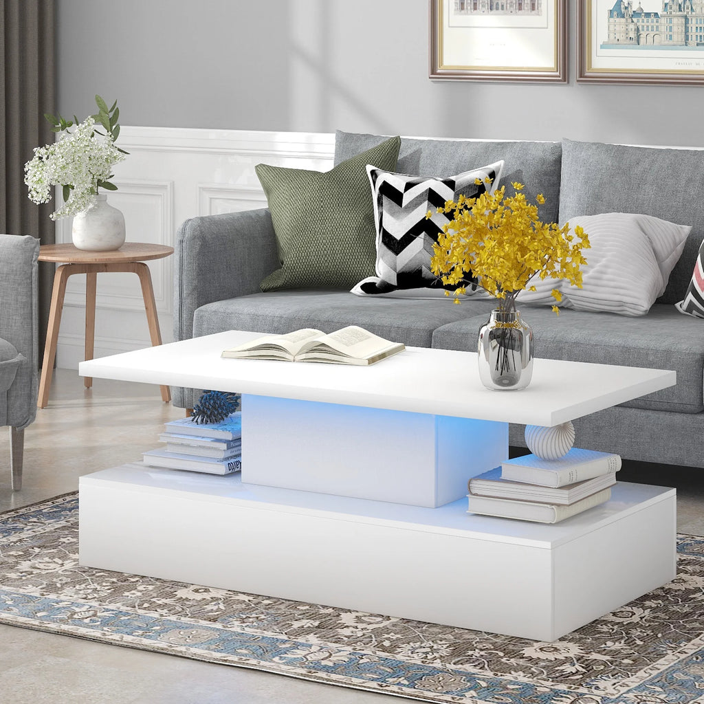 White Coffee Table with LED Lighting and Remote Control F2823