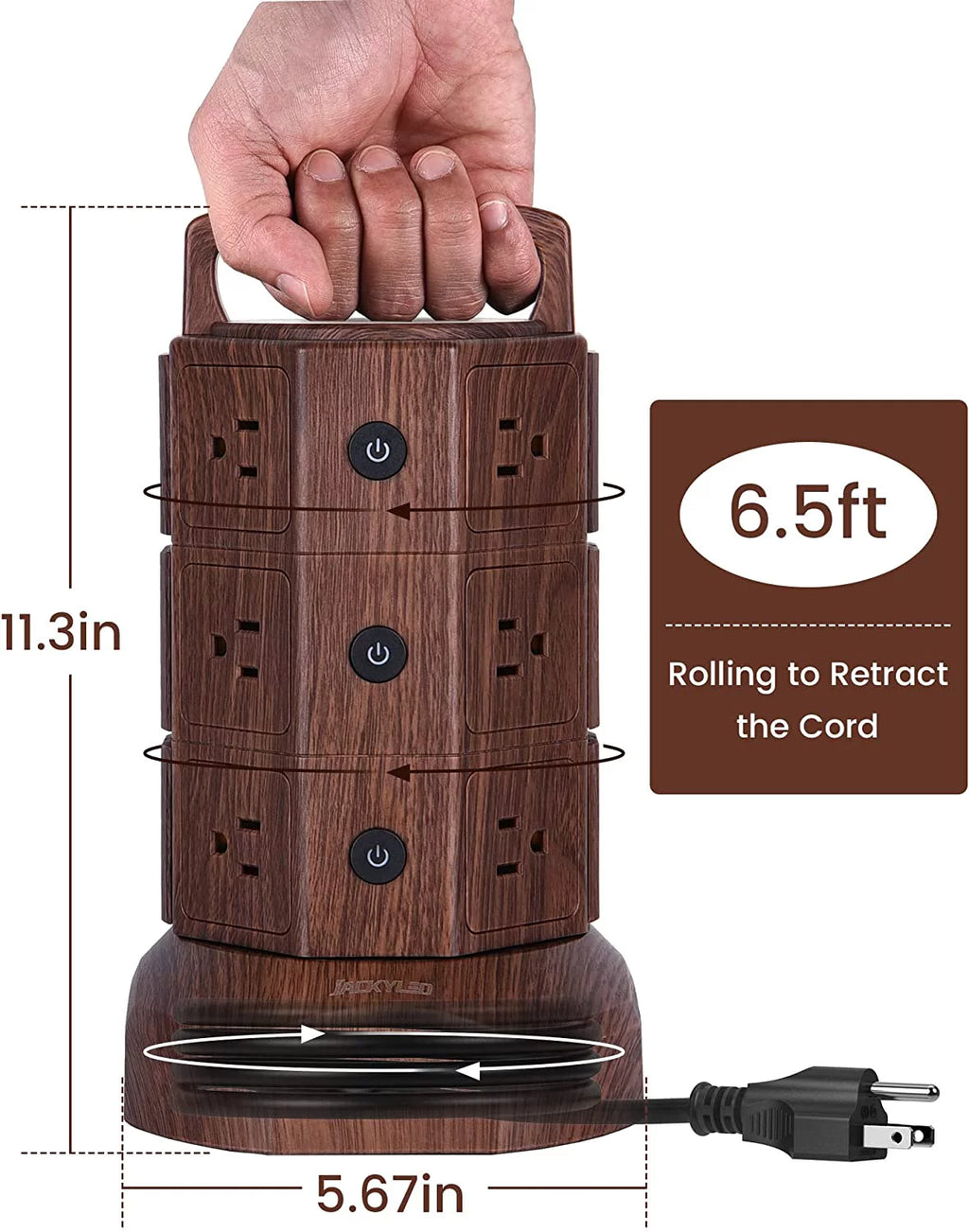 6 USB Ports 12 AC Outlets Power Strip Tower J6931