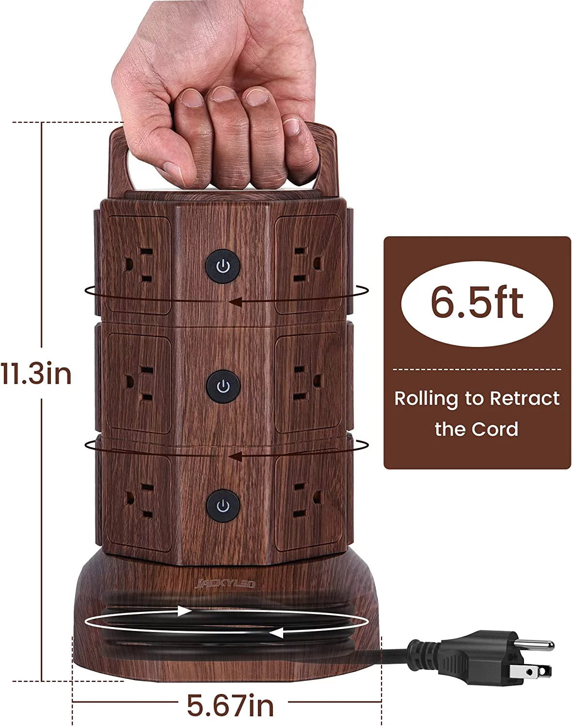 6 USB Ports 12 AC Outlets Power Strip Tower J6931