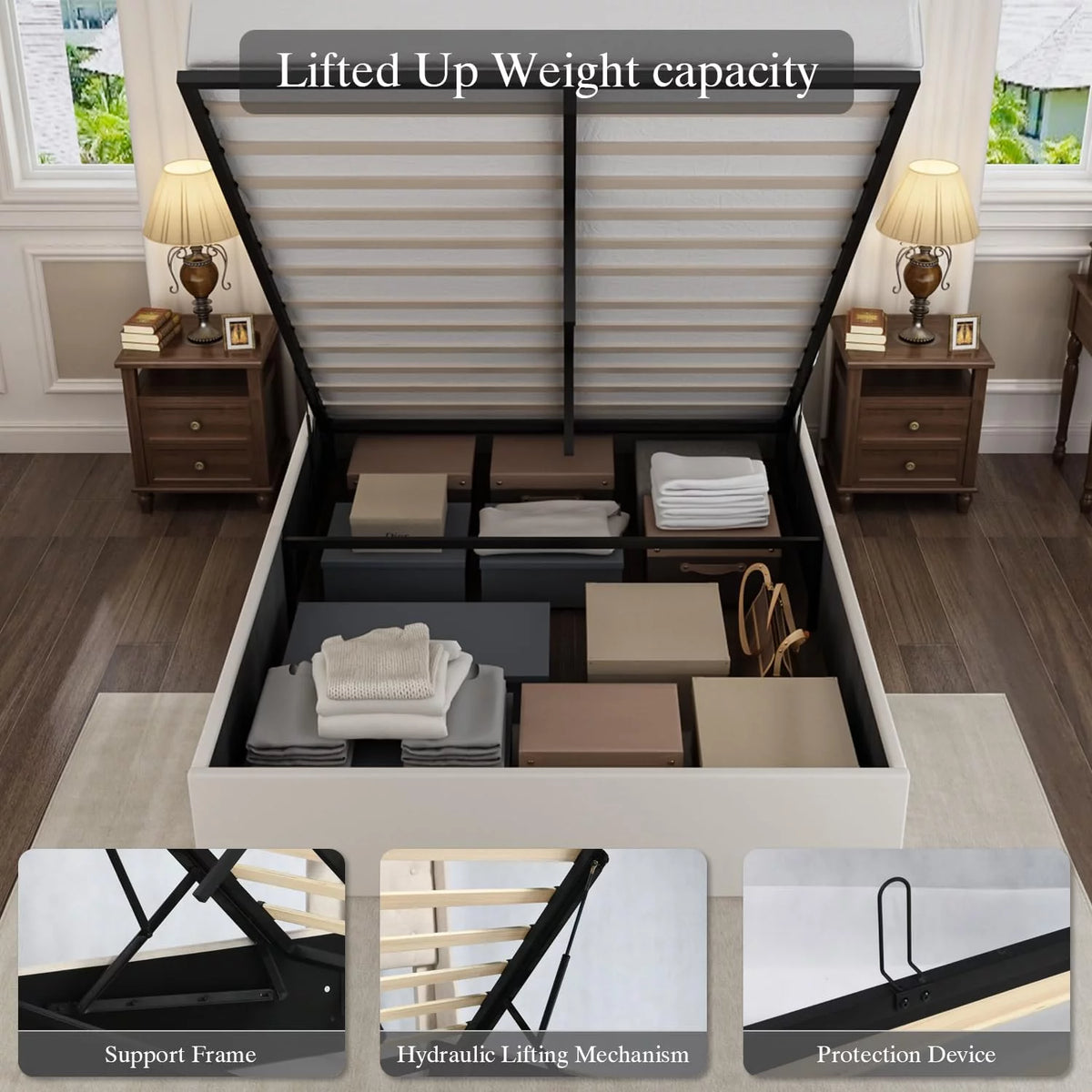 Full Size Lift Up Storage Bed with Wingback Headboard R810163