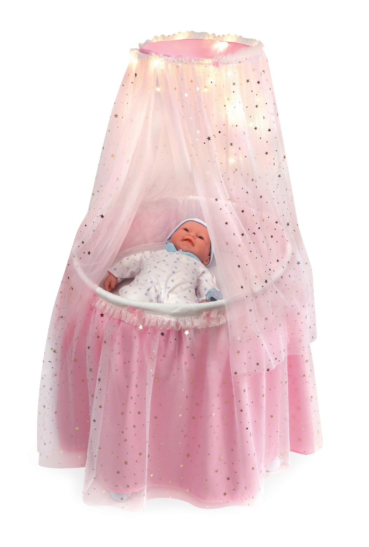 Pink Doll Bassinet with Canopy and Lights for 18 inch Dolls I38420