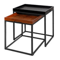 2 Piece Wooden Tray Top Nesting Table Set with Metal Frame, Brown and Black J902