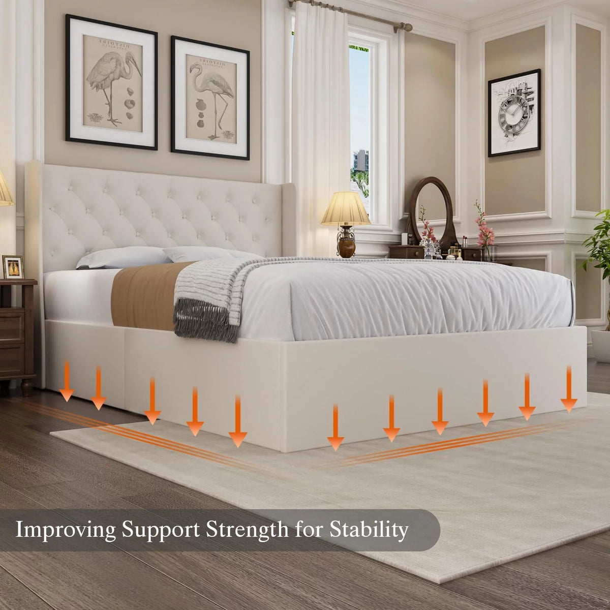 Full Size Lift Up Storage Bed with Wingback Headboard R810163