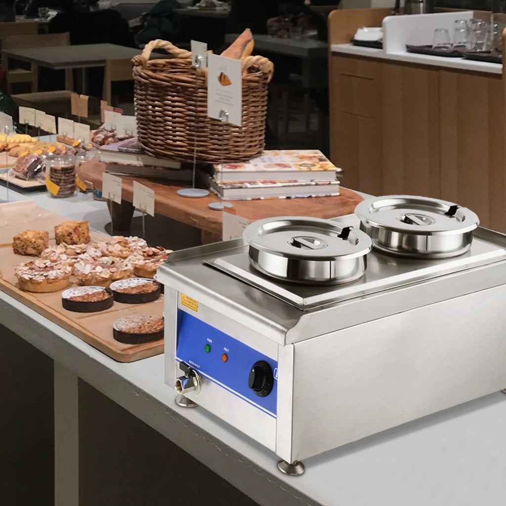 1200W Dual Pots Countertop Food Warmer Stainless Steel Commercial Bain Marie Z8360
