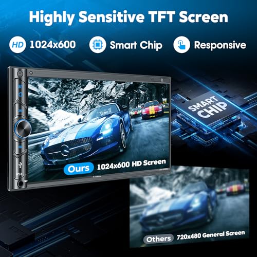Wireless Double Din Car Stereo with Carplay, Android Auto, Bluetooth, 7" Touchscreen, Backup Camera C91924