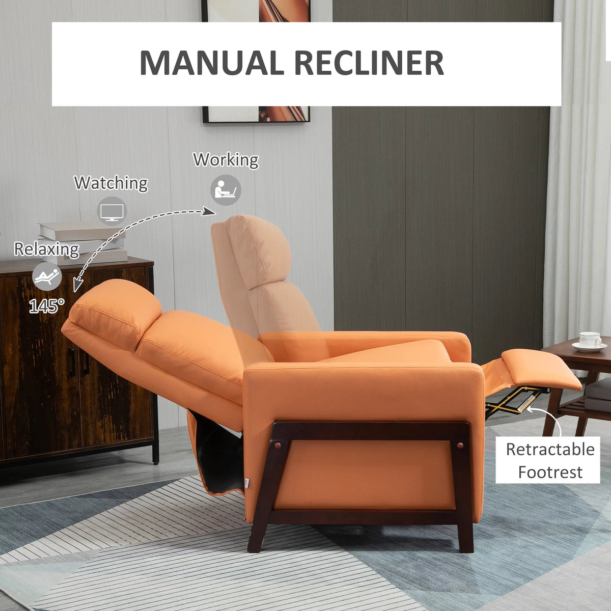 Orange Manual Recliner Chair with Footrest W5871